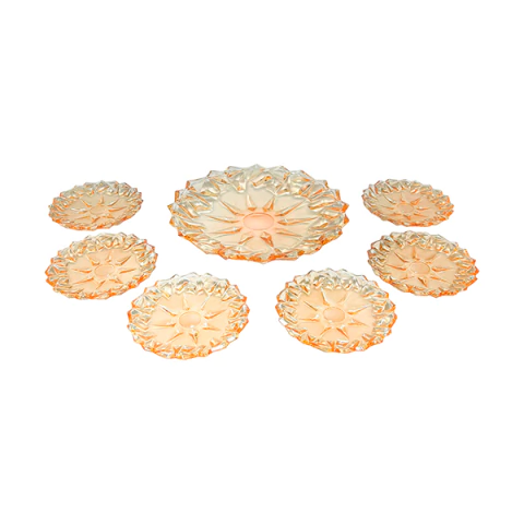 Jogo de Pratos Decorativos – Vidro Âmbar com Relevo Floral - DSP2015/L7HA