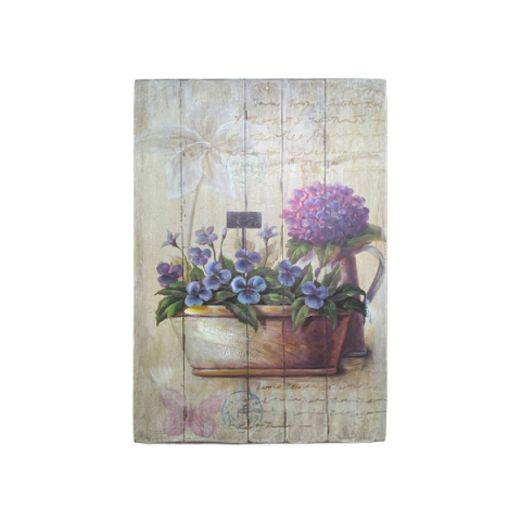 Gravura Impressa Emoldurada em Madeira 35,5x51cm – Regador com Hortênsia e Vaso de Amor-Perfeito - FR2300
