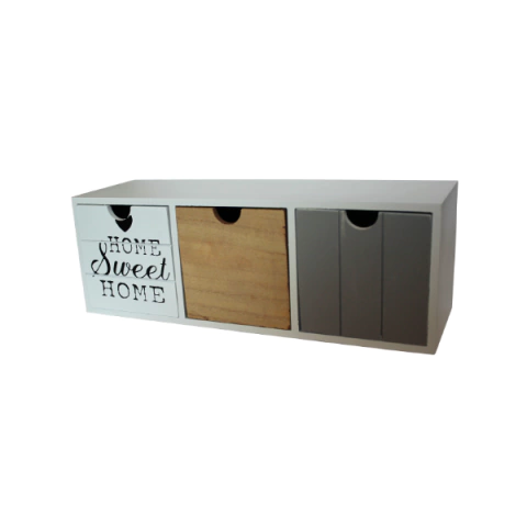Mini Gaveteiro em Madeira - Organizador Decorativo com 3 Gavetas Estilizadas - LH217384