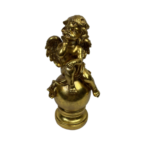 Anjo Sentado na Bola Decorativo em Resina - SHA11186GL