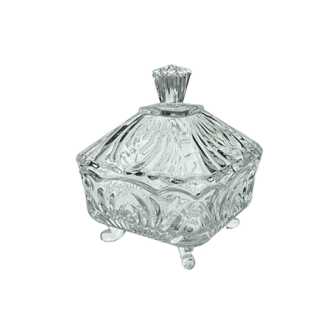Bomboniere de Vidro com Tampa e Base Hexagonal – 12 cm - TP-73H/BH1