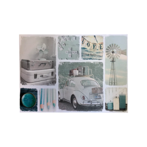 Gravura Emoldurada em Madeira 100x70x1,8cm – Painel Vintage com Elementos de Viagem, Amor e Aventura - XC164773L