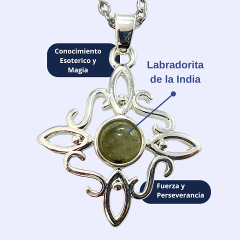 Dije Nudo de Bruja con Labradorita de la India y Baño de Plata Mediano - comprar online