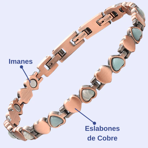 Pulsera de Cobre 100% Puro con terapia magnética y gemas corazon