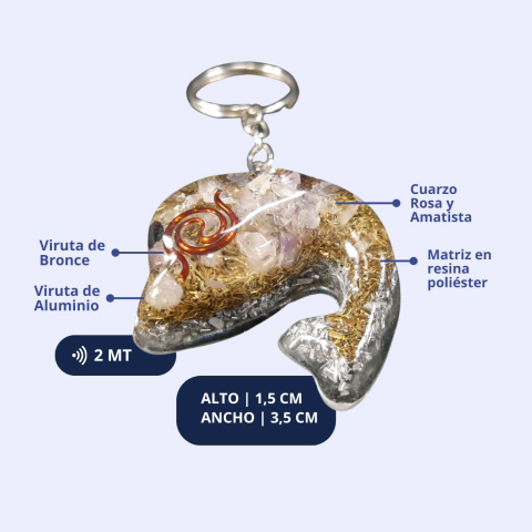 Llavero Delfin Cuarzo Rosa y Amatista - comprar online