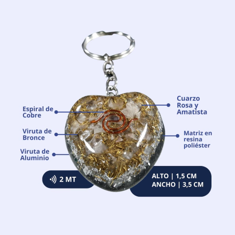 Llavero Corazon Cuarzo Rosa y Amatista - comprar online