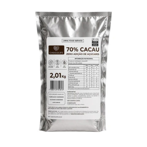 Chocolate 70% Cacau Zero Adição De Açúcar 1UNx2,01Kg