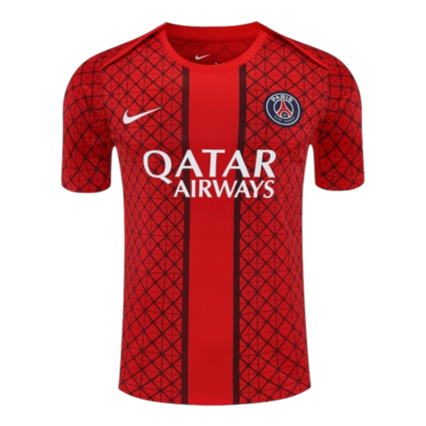 Camisa Paris Saint-German Pré-jogo 25/26 - Torcedor Nike Masculina - Vermelha com detalhes em azul