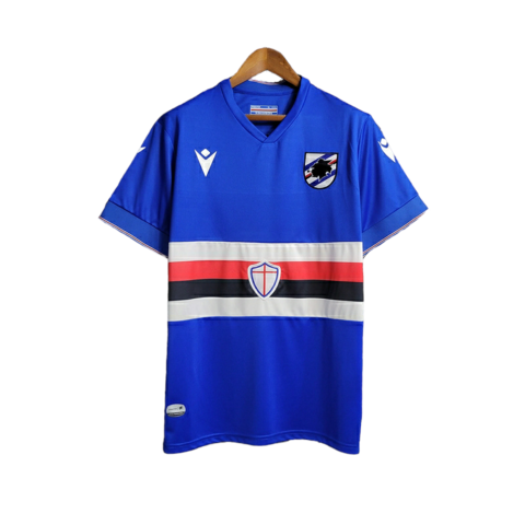 Camisa Sampdoria I 22/23 - Torcedor Macron Masculina - Azul com detalhes em branco e preto