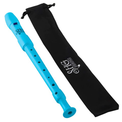 Flauta Doce Germânica Soprano Cor Azul Ciano + Bag Flanela Hering SHG Cód. FLCI