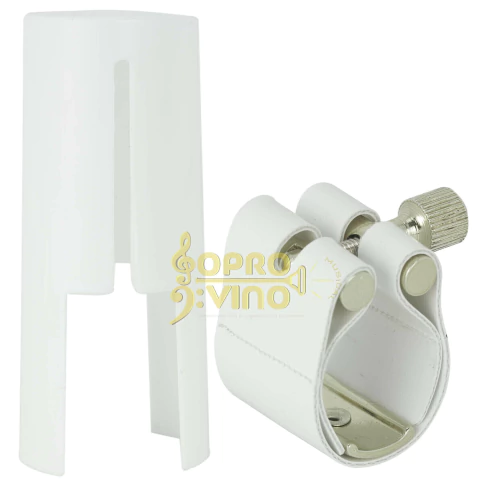 Abraçadeira Branca Couro Sintético C/ Ressonador Niquelado Tampa Clarone Baixo Sib Freesax BCBMA-1B