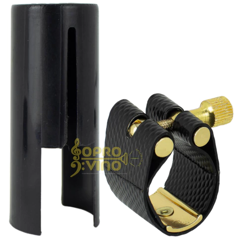Abraçadeira Clarinete Couro Sintético com Ressonador Gold Tampa Freesax BCL-1D