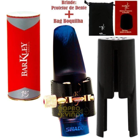 Boquilha Sax Alto Shadow Meritage 6 Completa Azul e Preta Barkley + Acessórios
