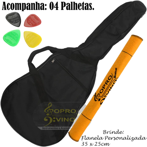 Capa Violão Infantil 1/2 Ou 90cm Compr. Mod. Luxo Brinde Palheta Flanela