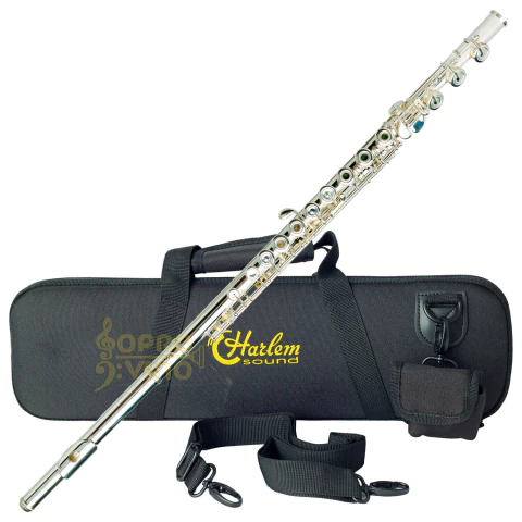 Flauta Transversal Alpaca 17 Chaves Prateadas Abertas Pé em Si Harlem Sound Cód FL-02S - comprar online