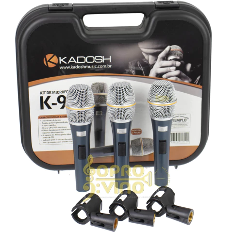 Kit c/ 3 Microfones Modelo com Fio Mão Dinâmico Kadosh K98 Cod. 27969