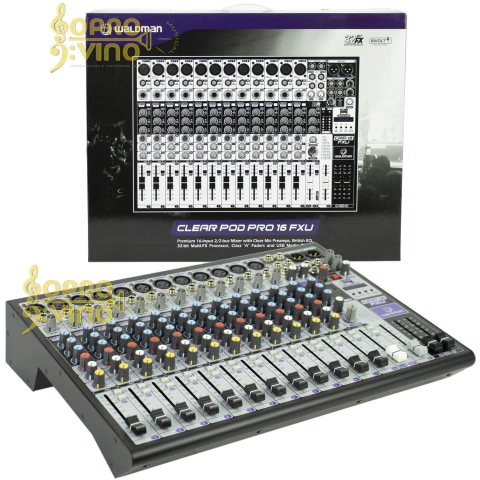 Mesa de Som Mixer 16 Canais Clear Bluetooth Waldman CPP-16FXU