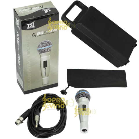 Microfone de Mão c/ Fio Dinâmico Cardioide Profissional TSI Aluminum Séries A68P SW