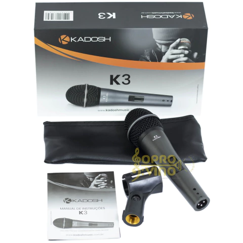 Microfone de Mão c/ Fio Preto Kadosh K3 Dinâmico Cod. 29476