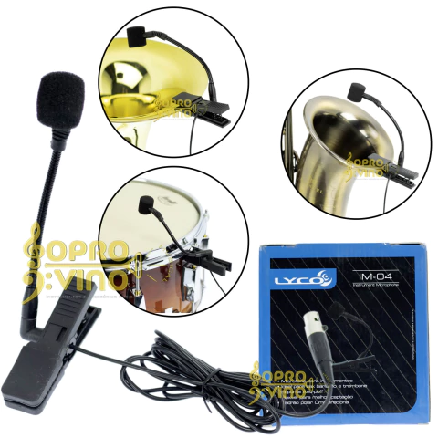 Microfone Sax Trombone Percussão c/ Fio Plug Mini XLR p/ Instrumentos Musicais Lyco Cód. IM04MX