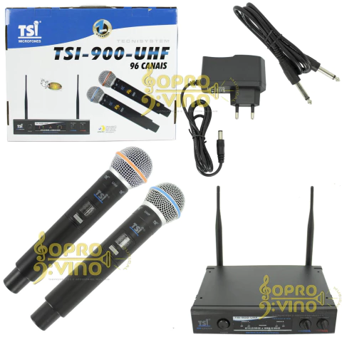 Microfone Sem Fio Bastão Duplo Profissional TSI 900 UHF 96 Canais