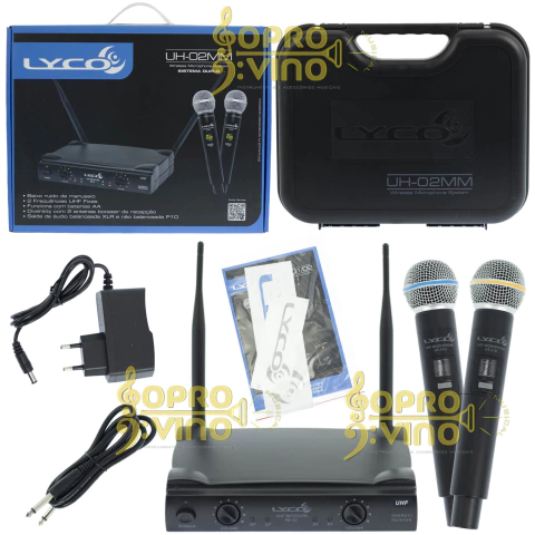 Microfone Sem Fio De Mão Duplo c/ 02 Bastão Wireless Lyco UH02-MM UHF (Frequência Fixa)