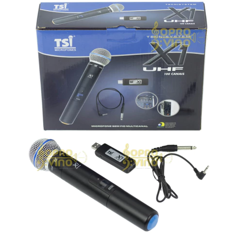 Microfone Sem Fio Profissional Receptor USB c/ 100 Canais TSI X1 UHF
