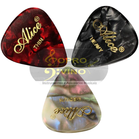 Palheta Thin Medium Heavy para Violão Cavaco Guitarra Alice