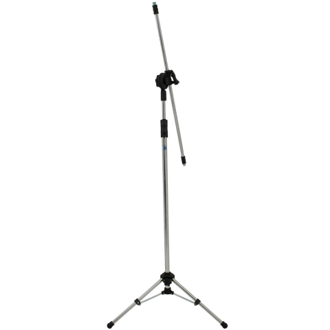 Suporte Pedestal Girafa Cromado Gatilho p/ 02 Microfones + Cachimbos Visão Musical Cód. PE3CR