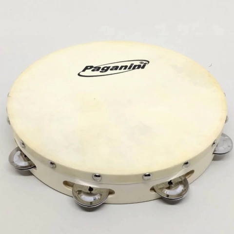 Pandeiro Infantil Madeira 10" Pele Couro Platinelas 16 Platinetas Metal Musical Paganini Cód. PPI820