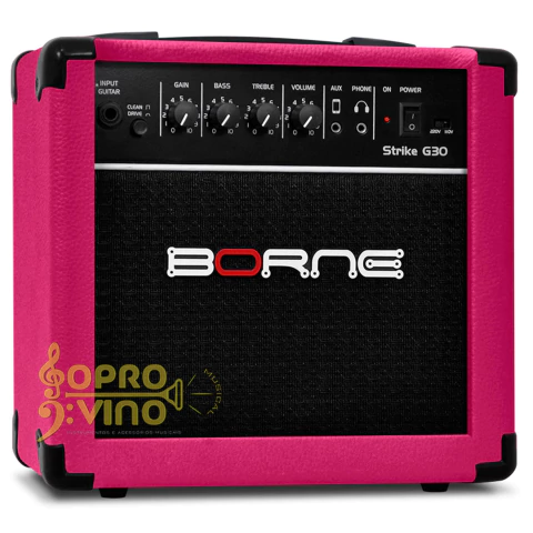 Amplificador p/ Guitarra Borne Strike G30 15W RMS Cor Rosa Volt. 110V/220V