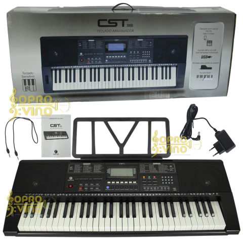 Teclado Arranjador c/ 61 Teclas Sensitivas 300 Ritmos Transpose Custom Sound Cód. CST3000