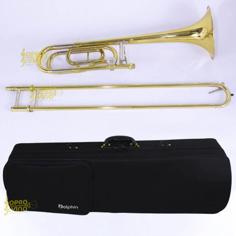 Trombone de Vara c/ Rotor Sib / Fa Laqueado Dolphin c/ Estojo e Bocal "B".