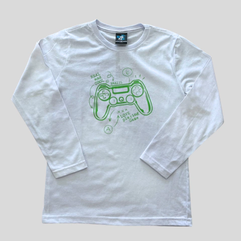 Camiseta Manga Longa Juvenil Masculina POCAM – Estampa Gamer Brazil