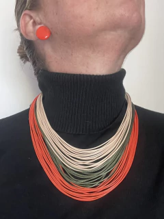Colar e Brincos Fios Trio Laranja
