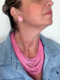 Colar e Brincos Fios Rosa Claro