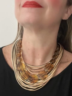 Colar Duplo Fios e Círculos Marrons