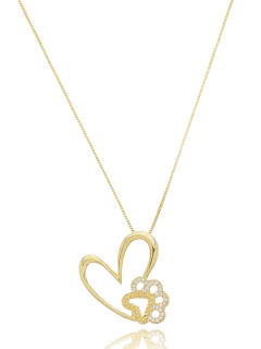 Colar Coração e Patinha com Zircônia