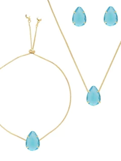 Conjunto Colar, Pulseira e Brincos Verde Claro