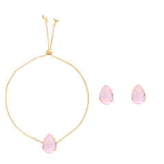 Conjunto Pulseira e Brincos Gota Rosa