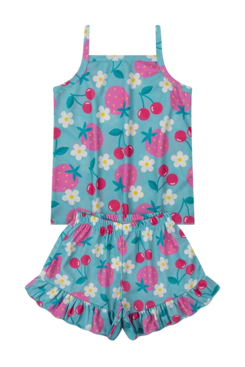 Conjunto Infantil Menina Estampado Morango Turquesa