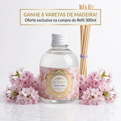 Refil de Difusor Flor de Cerejeira 300ml-Floral limpo e delicado BRINDE:8 varetas