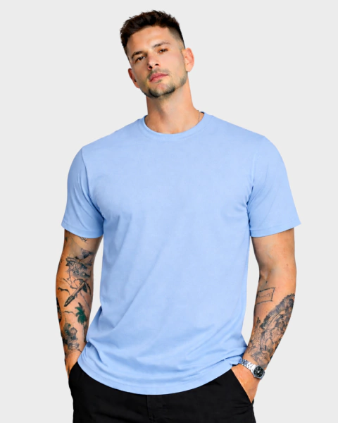 Camiseta Básica 100% Algodão Fio 30.1 Penteado Azul Bebê