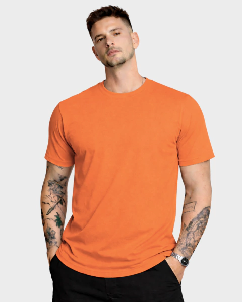 Camiseta Básica 100% Algodão Fio 30.1 Penteado Laranja