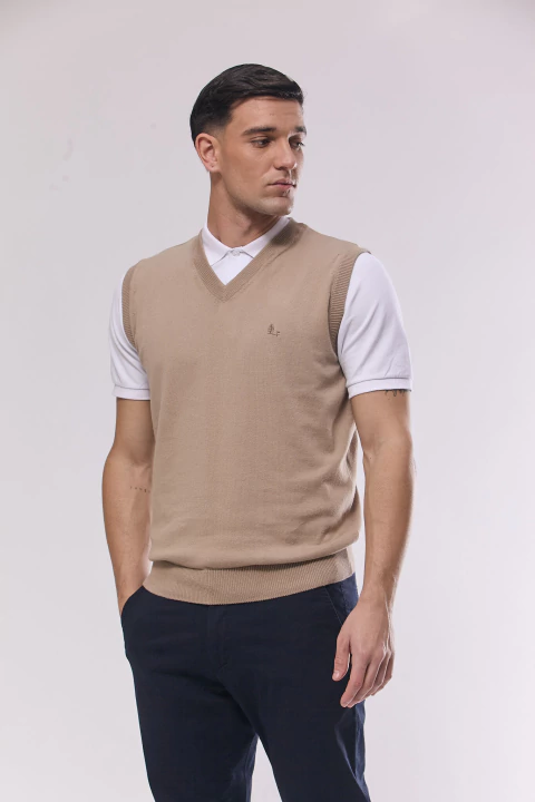 Chaleco tejido liso escote v