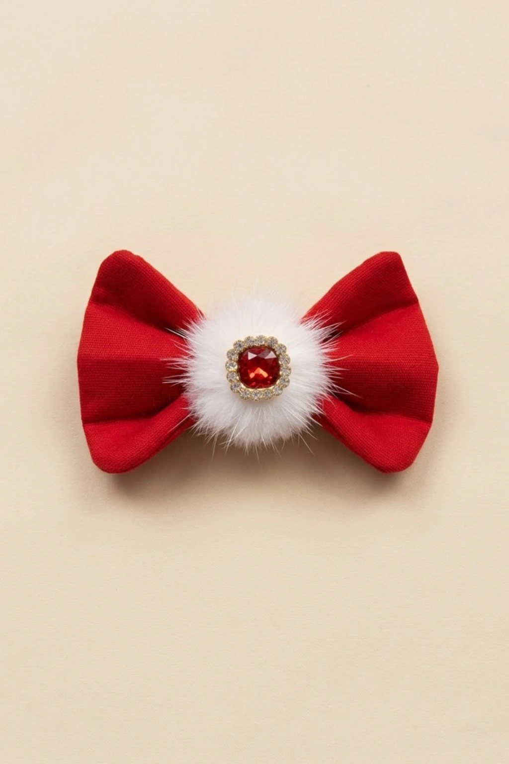 Laço Pet/Gravata Borboleta de Natal Com Regulagem - Vermelho com pompom e pedraria