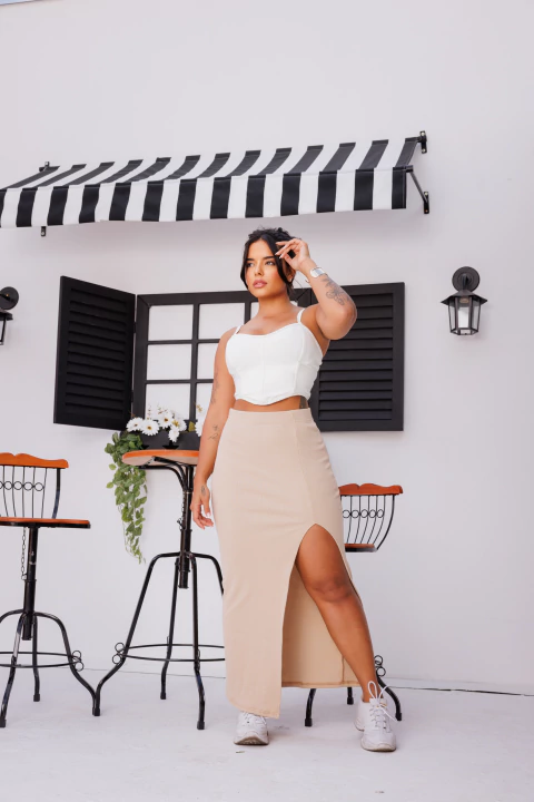 Saia Midi Longa de Fenda (Canelado Premium Poliester) - comprar online