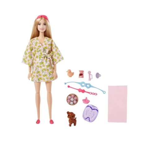 Barbie Dia de Spa com Cachorrinho HKT90 – Boneca com Acessórios de Bem-estar