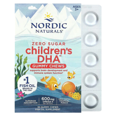 Paquete de gomitas Nordic Naturals Children's DHA Zero Sugar sabor frutas tropicales para niños mayores de 3 años
