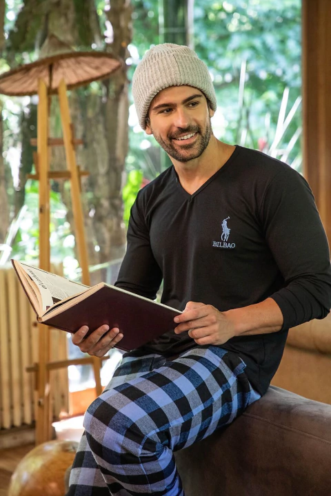 BIANCA SECRETA 25564 Pijama Hombre Pantalon Escoces Viyela, Casaca En